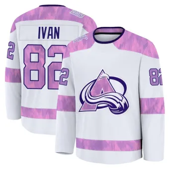 Men's Ivan Ivan Colorado Avalanche 2024 Hockey Fights Cancer Practice Jersey - White Premium