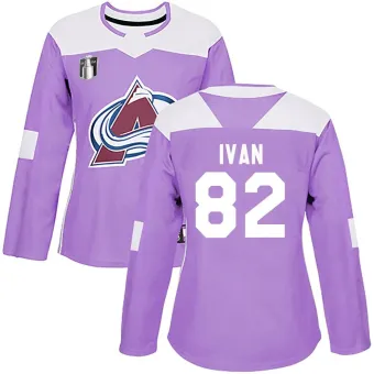 Women's Ivan Ivan Colorado Avalanche Fights Cancer Practice 2022 Stanley Cup Final Patch Jersey - Purple Authentic