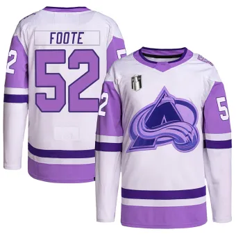 Youth Adam Foote Colorado Avalanche Hockey Fights Cancer Primegreen 2022 Stanley Cup Final Patch Jersey - White/Purple Authentic